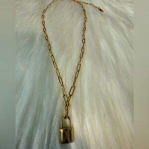 Elegant Paper Clip Chain Necklace with Lock Pendant